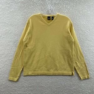 Gap Yellow V-Neck Knit Long Sleeve Pullover Sweater Mens S Small